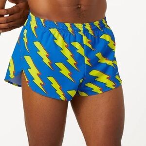 BOA Men’s Size S Blue Yellow Lightning Printed 1" Half Split Running Shorts